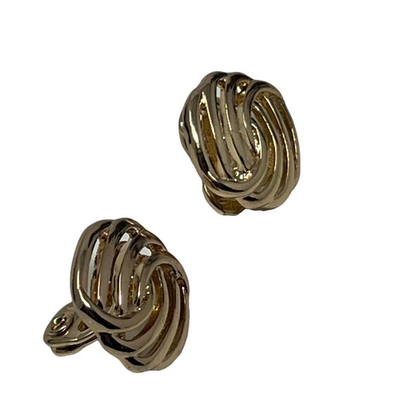 HMN Earrings Shiny Gold Tone Intertwined Ovals Vintage Clip On - Picture 8 of 10